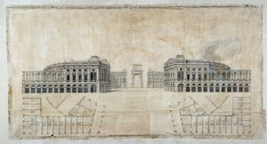 Arkitektur: ”Projekt af Place Royale for Marseille, perspektiv ser på havnen og grundplan” 1686 (tegning)