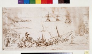 Boarding af tropper i Ciotat-bugten (blæk og pen på papir) af Pierre Puget