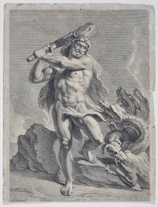 Hercules kæmper mod Lernaean Hydra (tegning) af Pierre Puget