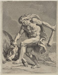 Hercules kæmper mod den kretensiske tyr (tegning)
