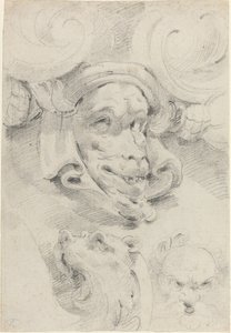 Ornamentale skitser med groteske masker af Pierre Puget