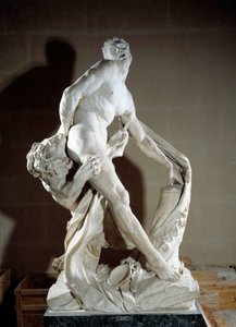 Repræsentation af atleten Milon de Crotone (540-516 f.Kr. ca.). Skulptur af Pierre Puget (1620-1694) 1683. Søn 2,7 m. Paris, Louvre-museet