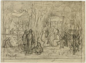Kompositionsstudie for The Sacred Grove, Beloved of the Arts and the Muses af Pierre Puvis de Chavannes