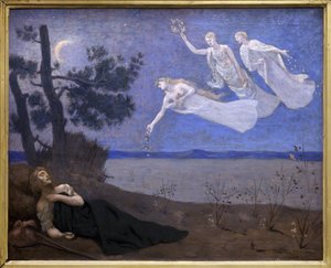 Le Reve (han ser i sin søvn kærlighed, ære og rigdom dukke op for ham) (maleri) af Pierre Puvis de Chavannes