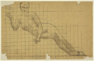 Liggende kvindelig nøgenfigur, spejlvendt studie til en figur i Sorbonnes halvcirkel: Litteratur, videnskab og kunst, Sorbonne, Paris af Pierre Puvis de Chavannes