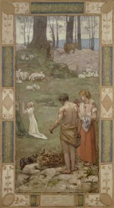 Saint Genevieve som barn i bøn af Pierre Puvis de Chavannes