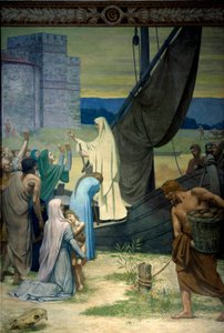 Sainte Genevieve forsyner parisere belejret af Attilas hær, hunernes konge. Fresco af Pierre Puvis De Chavannes (1824-1898) Paris fra det 19. århundrede. Pantheon af Pierre Puvis de Chavannes