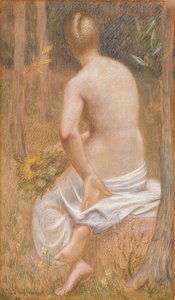 Siddende kvindelig figur set bagfra af Pierre Puvis de Chavannes