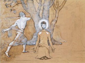 Studie til halshugning af Johannes Baptist (pen, blæk, blyant og akvareltegning) af Pierre Puvis de Chavannes