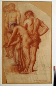 Undersøgelse af 4 figurer for "" Rest"". Tegning af Pierre de Puvis De Chavannes (1824-1898) søn. 0,73 x 0,43 m Paris. Orsay Museum af Pierre Puvis de Chavannes