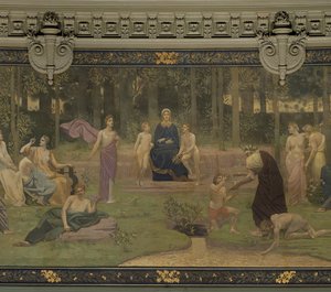 The Sacred Wood, vægmaleri i Grand Amphitheatre, der viser allegoriske figurer fra Sorbonne, veltalenhed, poesi, filosofi, historie, botanik, geologi, fysik og geometri, 1887-89 (detaljeret