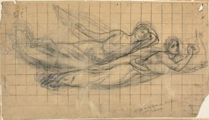To Flyvende Figurer med en Lyre af Pierre Puvis de Chavannes