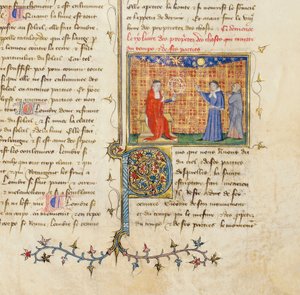 Detalje af en side fra "The Properties of Things" af Englænderen Bartholomew, i den franske oversættelse af Jean Corbechon, ca. 1390