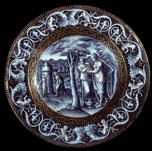 Venus og Psyche-plade i emalje malet af Pierre Reymond (1513-1584) 1500-tallet