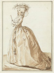 Stående dame med ventilator af Pierre Thomas Le Clerc