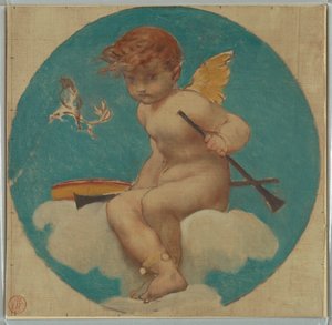 Undersøgelse for Roundel med Putto Holding Attributes of Music