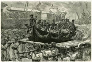 Processionen af Cirio på tærsklen til allehelgen, religiøse og populære, billedet af Jomfruen transporteres gennem hele byen på kanoen af et skib, der forsvandt i 1793, som de overlevende tilbød ex-voto Mirakuløse Jomfru. Gravering af af Pierre Vignal