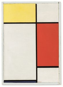 Sammensætning: No. II, med gult, rødt og blåt af Piet Mondrian