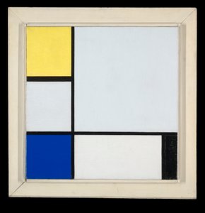 Sammensætning med gul, blå, sort og lyseblå af Piet Mondrian