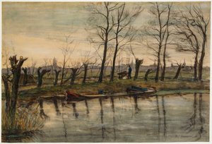 Farmer Returning to the Fields, ca. 1900 (w/c & trækul på papir) af Piet Mondrian