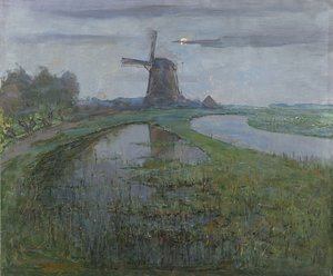 Oostzijdse Mølle langs floden, ca. 1903 (olie på lærred) af Piet Mondrian