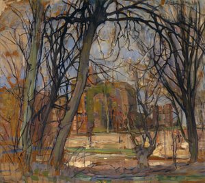 Forårssol (Lentezon): Slotsruin: Brederode, ca. 1909-10 (olie på masonit) af Piet Mondrian