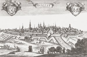 Panorama af Munster, Tyskland (print) af Pieter (after) Nolpe