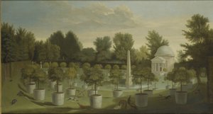 Udsigt over Orange Tree Garden, Chiswick House (olie på lærred)