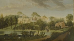 Udsigt over terrassen med udsigt over kanalen til siden af villaen, Chiswick Villa (olie på lærred)
