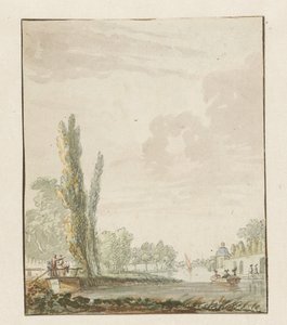 Udsigt langs en flod med en tekuppel til højre af Pieter Bartholomeusz. Barbiers