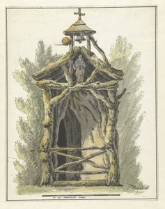 Eremitage med statue af en helgen