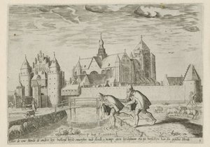 Udsigt over Veere, med ordsproget: en blind leder en anden Landskaber med bibelske scener (serietitel) af Pieter Bast