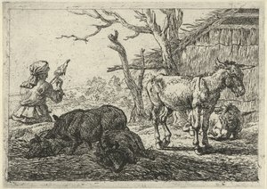 Kvinde spinning, svin og æsler Forskellige dyr (serietitel)