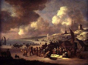 Kysten ved Scheveningen (olie på panel)