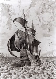Skib, graveret af Hieronymus Cock af Pieter Bruegel the Elder