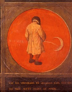Uanset hvad jeg gør, omvender jeg mig ikke, jeg bliver ved med at pisse mod månen, c1558-1560 af Pieter Bruegel the Elder