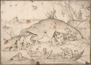 Store fisk Spis små fisk, 1556 af Pieter Bruegel the Elder