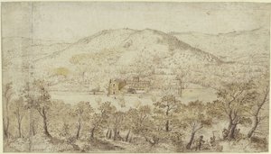 Sydligt bakkelandskab med klosterbygninger af Pieter Brueghel the Elder