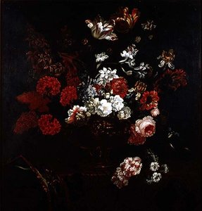 Stilleben af blomster i en kobbervase af Pieter Casteels