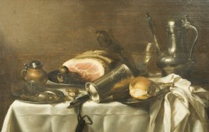 Stilleben med en skinke (olie på lærred) af Pieter Claesz