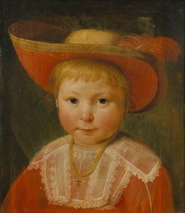 Portræt af et barn med en rød foret stråhat, ca. 1635-40 (olie på egetræ)