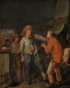 Soldater bryder ind i en bondehytte af Pieter Codde