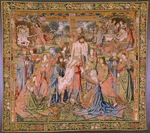 flamsk gobelin. Serien The passion of Christ: Descent from the cross (Kruisafneming, Descendimiento de la cruz). Fremstilling Pieter van Aelst. Tegneren Jan van Roome. Ca 1507-1520. af Pieter Coecke van Aelst
