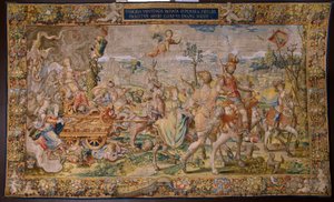 flamsk gobelin. Serie De syv hovedsynder: Forfængelighed (stolthed). Tegneren Pieter Coecke van Aelst. Atelier i Bruxelles. ca 1542-1544.