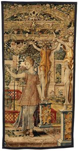Vertumnus og Pomona: Vertumnus forvandlet til en bonde, ca. 1550 (guld, uld og silke) af Pieter Coecke van Aelst
