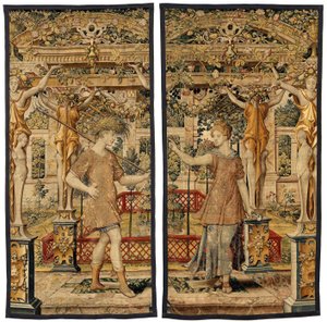 Vertumnus og Pomona: Vertumnus forvandlet til en bonde, ca. 1550 (guld, uld og silke) af Pieter Coecke van Aelst