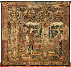 Vertumnus og Pomona: Vertumnus omdannet til en beskærer, ca. 1550 (guld, uld og silke) af Pieter Coecke van Aelst
