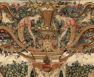 Vertumnus og Pomona: Vertumnus omdannet til en beskærer, ca. 1550 (guld, uld og silke) af Pieter Coecke van Aelst
