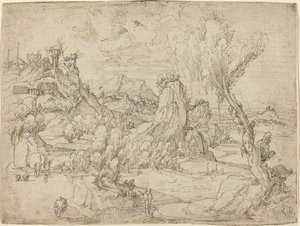 Landskab med Kristi dåb af Pieter Cornelisz Kunst