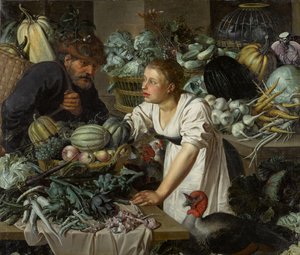 Stilleben med to figurer af Pieter Cornelisz. van Rijck